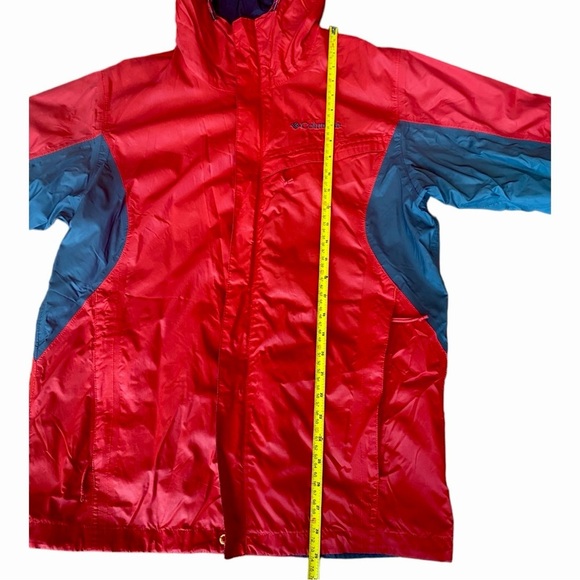 Columbia Mens S Red & Gray Zip Packable Rain Jacket Full Zip Hooded Windbreaker - Picture 4 of 11